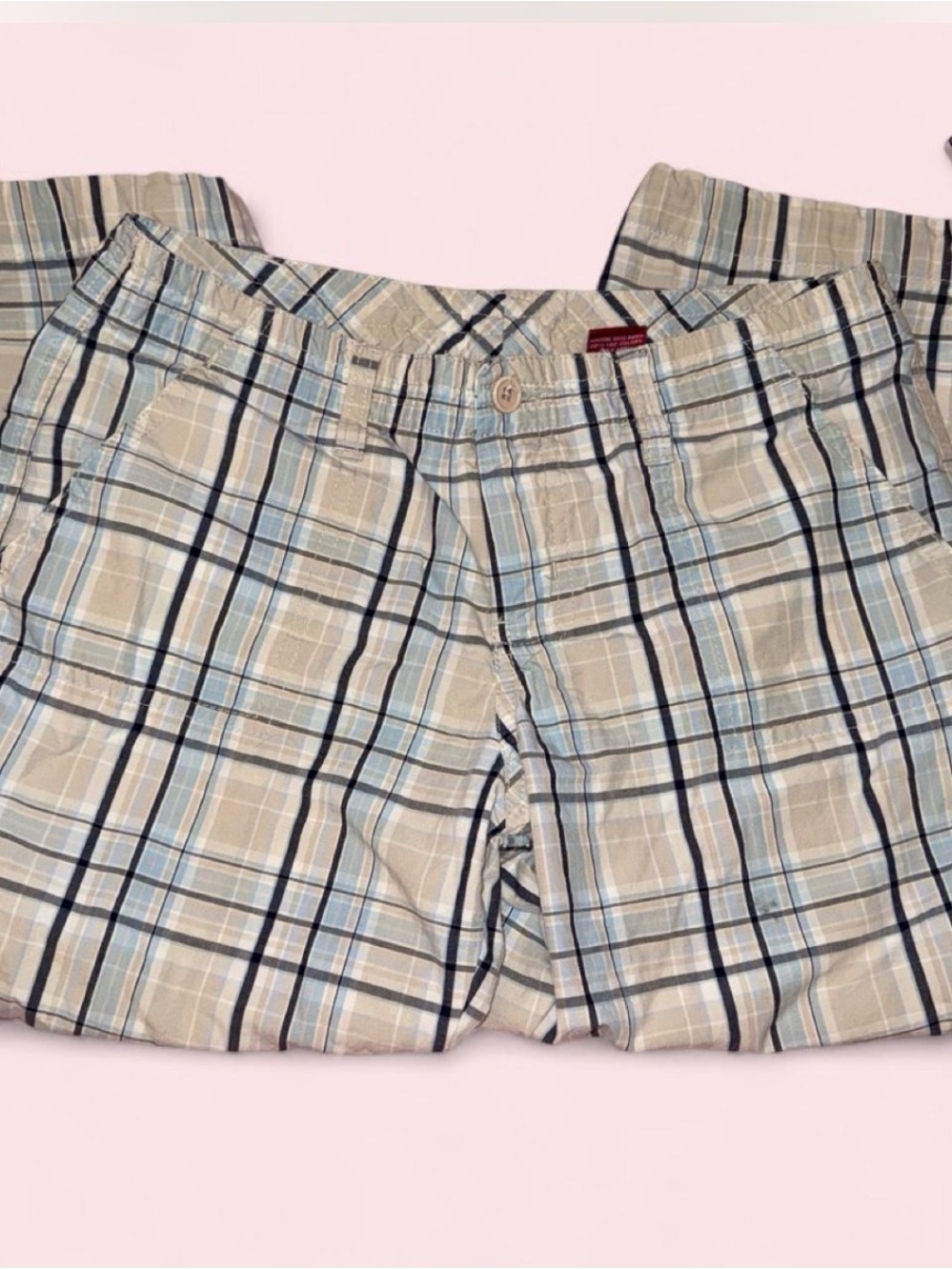 SO Plaid Capri  in Tan and Light Blue